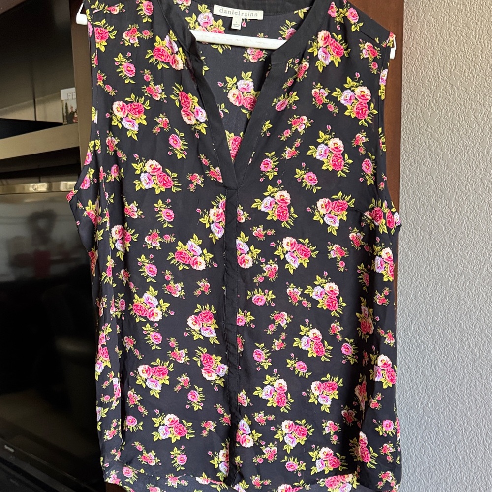 Daniel Rainn Black and Pink Floral Blouse